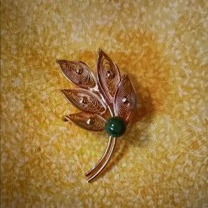 Leaf Brooch with Green Accent